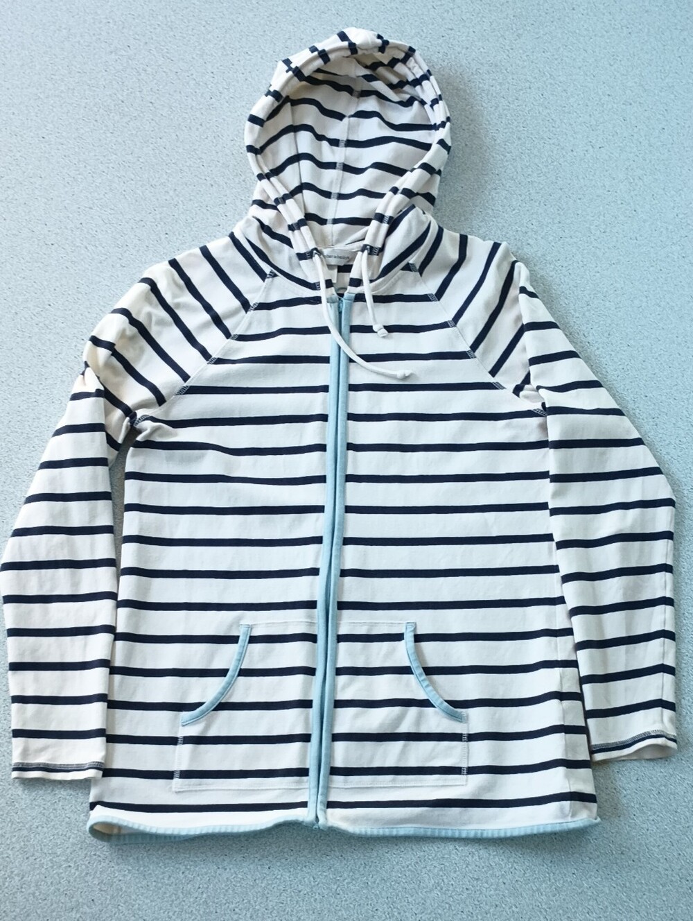 Christopher & Banks Striped Full Zip Hoodie Small Nautical Blue White Light Blue